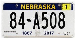 2021 Nebraska License Plate #84A508