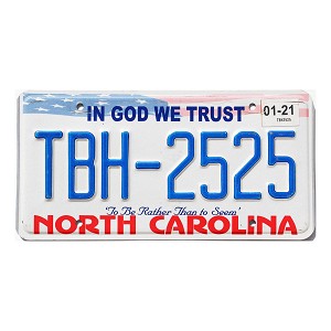 2021 North Carolina License Plate #TBH2525