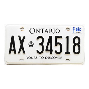 2021 Ontario Commercial License Plate #AX34518