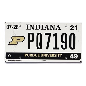 2021 Purdue University License Plate #PQ7190