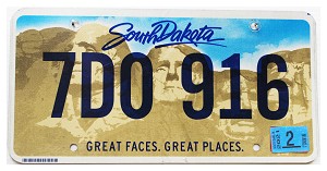 2021 South Dakota License Plate #7D0916