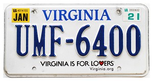 2021 Virginia License Plate #UMF6400