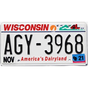 2021 Wisconsin License Plate #AGY3968