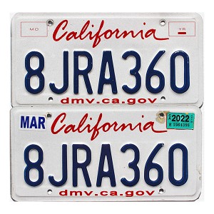 2022 California License Plates Pair #8JRA360