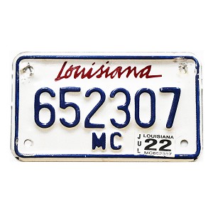 2022 Louisiana Motorcycle License Plate #652307