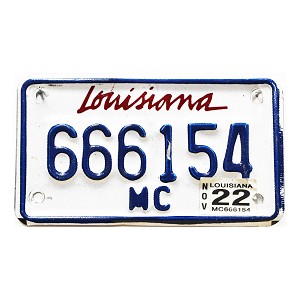 2022 Louisiana Motorcycle License Plate #666154