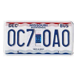 2022 Missouri Bus License Plate #0C70A0