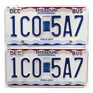 2022 Missouri Bus License Plates Pair #1C05A7