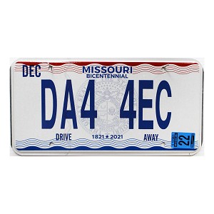 2022 Missouri Drive Away License Plate #DA44EC