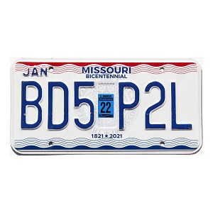 2022 Missouri License Plate #BD5P2L