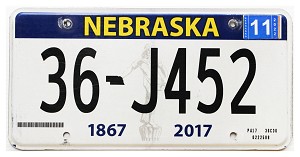 2022 Nebraska License Plate #36J452