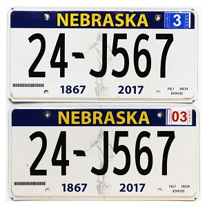 2022 Nebraska License Plates Pair #24J567