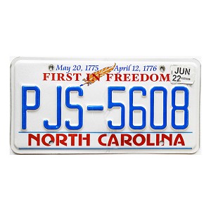 2022 North Carolina License Plate #PJS5608