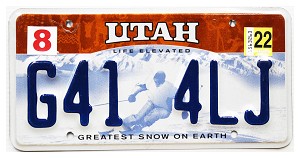 2022 Utah Ski License Plate #G414LJ