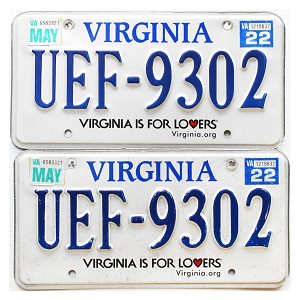 2022 Virginia License Plates Pair #UEF9302