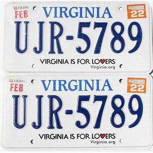 2022 Virginia License Plates Pair #UJR5789