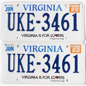 2022 Virginia License Plates Pair #UKE3461