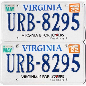 2022 Virginia License Plates Pair #URB8295