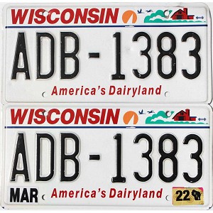 2022 Wisconsin License Plates Pair #ADB1383