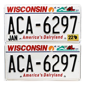 2022 Wisconsin License Plates Pair #ACA6297