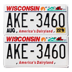 2022 Wisconsin License Plates Pair #AKE3460