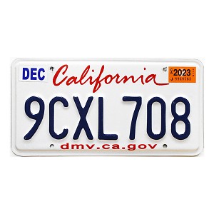 2023 California License Plate #9CXL708
