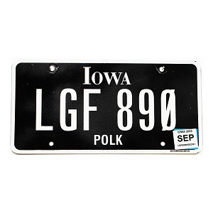 2023 Iowa Black License Plate #LGF890