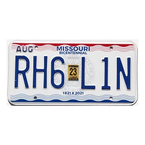 2023 Missouri License Plate #RH6L1N