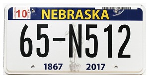 2023 Nebraska License Plate #65N512