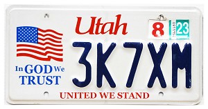 2023 Utah In God We Trust License Plate #3K7XM