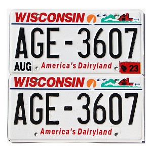 2023 Wisconsin License Plates Pair #AGE3607