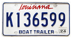 2024 Louisiana Boat Trailer License Plate #K136599