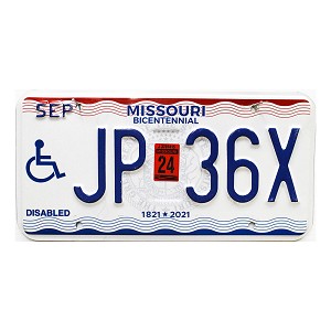 2024 Missouri Disabled License Plate #JP36X