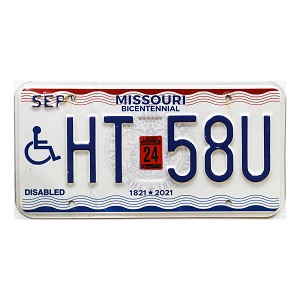 2024 Missouri Disabled License Plate #HT58U