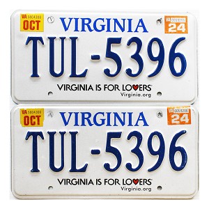 2024 Virginia License Plates Pair #TUL5396