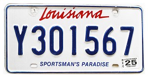 2025 Louisiana License Plate #Y301567
