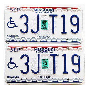 2025 Missouri Disabled License Plates Pair #3JT19