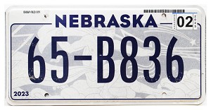 2025 Nebraska License Plate #65B836