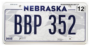 2025 Nebraska License Plate #BBP352