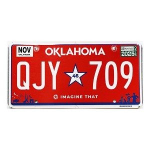 2025 Oklahoma Red License Plate #QJY709