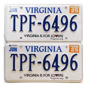 2025 Virginia License Plates Pair #TPF6496