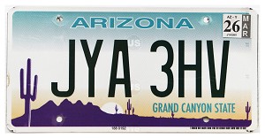 2026 Arizona License Plate #JYA3HV