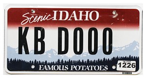 2026 Idaho License Plate #KBD000