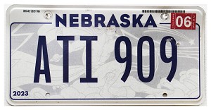 2026 Nebraska License Plate #ATI909