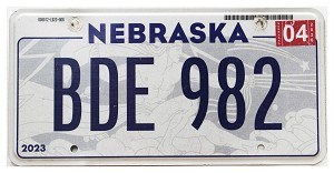 2026 Nebraska License Plate #BDE982