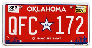 2026 Oklahoma Red License Plate #QFC172
