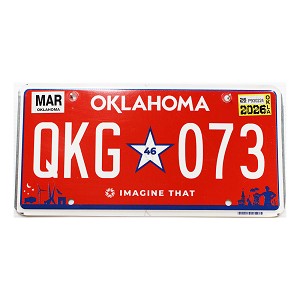 2026 Oklahoma Red License Plate #QKG073