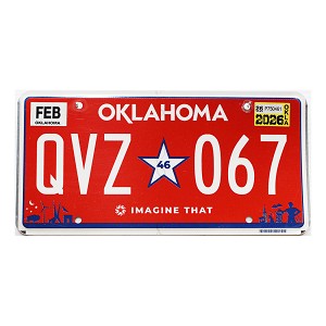 2026 Oklahoma Red License Plate #QVZ067
