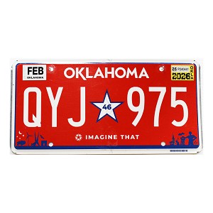 2026 Oklahoma Red License Plate #QYJ975