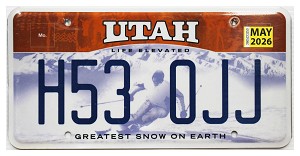 2026 Utah Ski License Plate #H530JJ